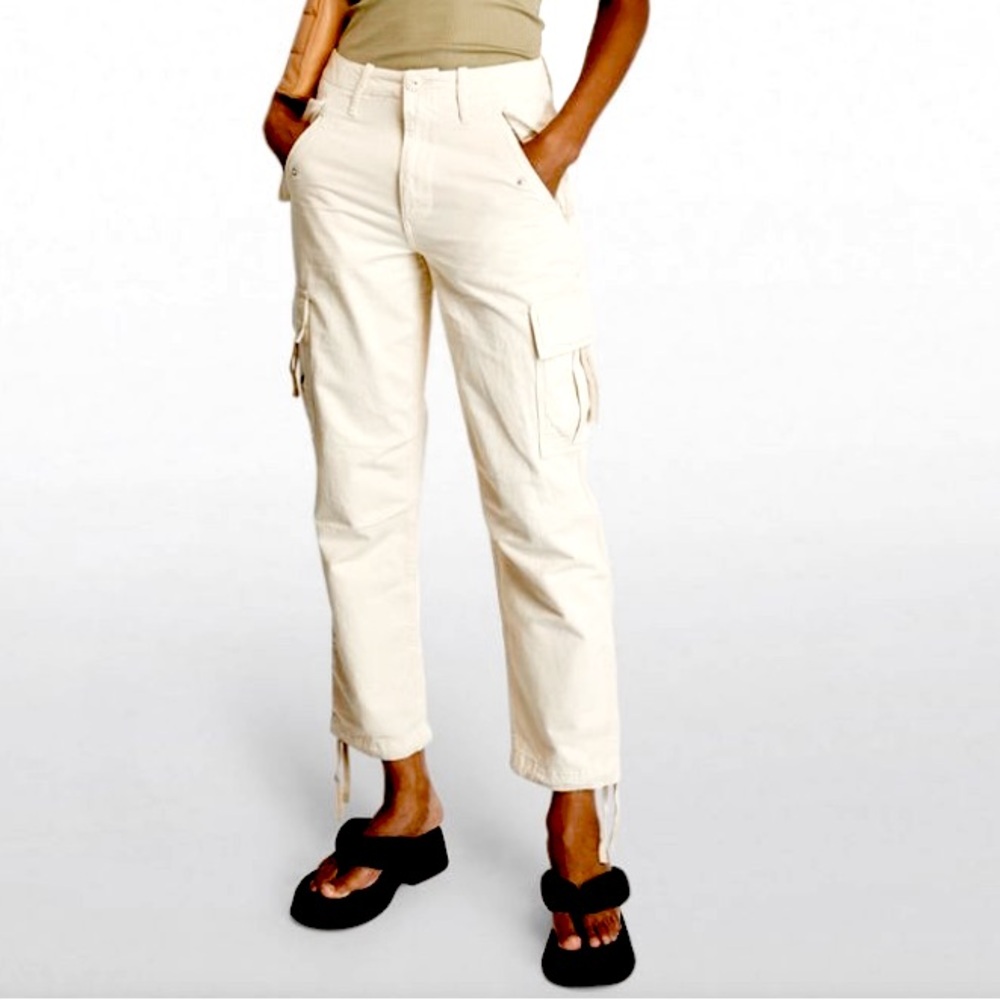 All Saints Cotton Linen Blend Ivory Cargo Trousers Size 6